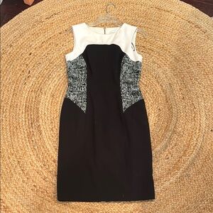 Black and White Sleeveless Sheath Midi Dress by Calvin Klein